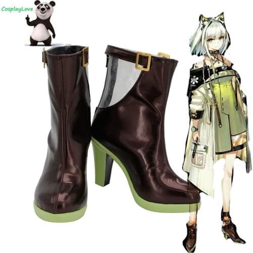 Arknights Kal'tsit Brown Green Cosplay Shoes Cosplay Long Boots Leather Custom Made For Party Christmas Halloween