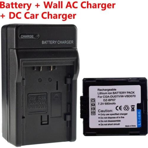 CGA-DU07 Battery + Charger for PANASONIC PV-GS65 GS90 CGR-DU06A DU06A/1B DU06E/1B MX500 SDR-H200 H18 H20 H21