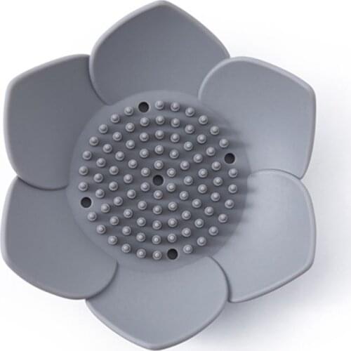 Flexible Silicone Bathroom Shower Soap Box Dish Storage Plate Tray Drain Holder Flower Soapbox X7YD