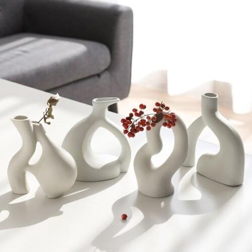 Nordic Vase Ins Style Art Ceramic Flower Vases Dried Flowers Living Room Desktop Home Decorations Creative Shaped Вазы Decor