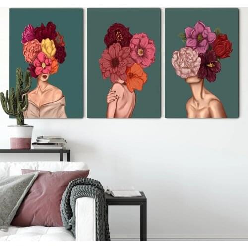 Hidden Elegance African Botanical Woman Canvas Painting Poster and Print Wall Art Pretty Lady Bouquet Picture Home Decor Cuadros