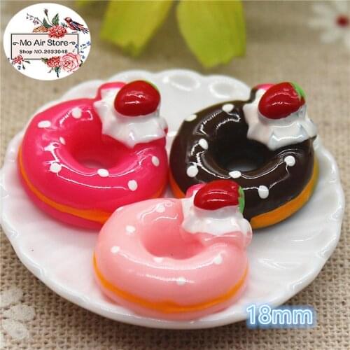 Strawberry donut 10PCS 18mm Resin Flatback Cabochon Miniature Food Art Supply Decoration Charm DIY craft