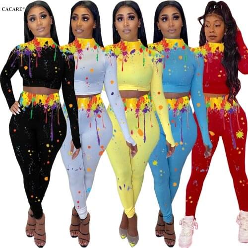 CACARE 2 Piece Pants Set Casual Women Tracksuit Two Piece Set Floral Print Outfits Matching Sets 5 Colors F0331 S-XL Short Top