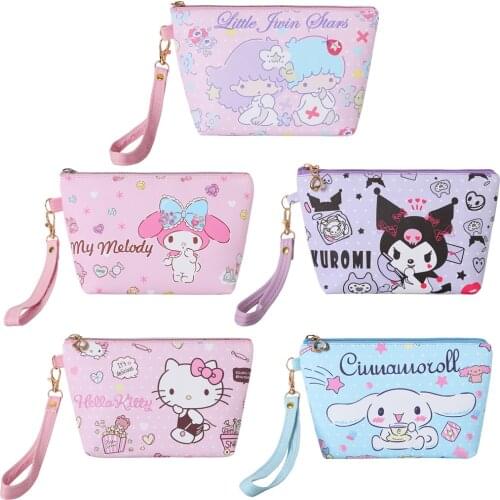 Sanrio Hello Kitty pu zipper coin purse Melody cosmetic bag storage bag hand carry key coin purse Clutch girl boy card holder