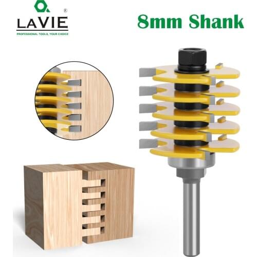 LAVIE 1pc 8mm Shank 3 Teeth Adjustable Finger Joint Router Bit Tenon Milling Cutter Industrial Grade for Wood Tool MC02038
