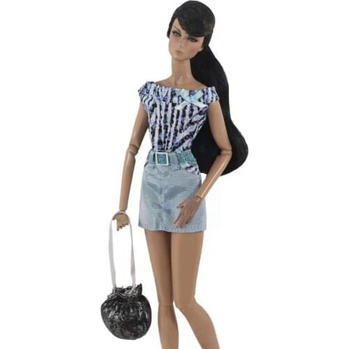 Fashion 1/6 BJD Doll Clothes For Barbie Clothes Outfits Blue Shirt Top Short Skirt 11.5" Dolls Accessories Kids Dollhouse Toys