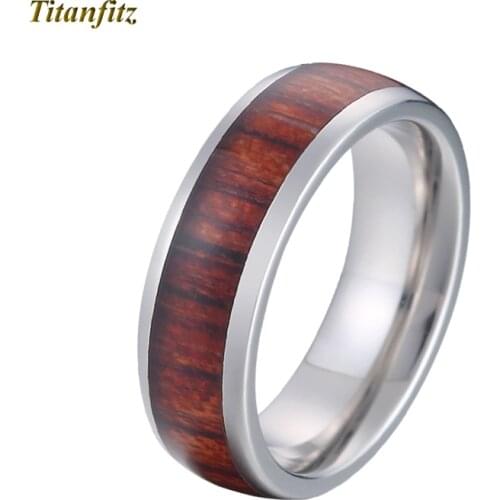Comfort Fit Fashion Jewelry Wood inlay titanium Rings men 6mm/8mm Anniversary Wedding Band Couple Rings for women