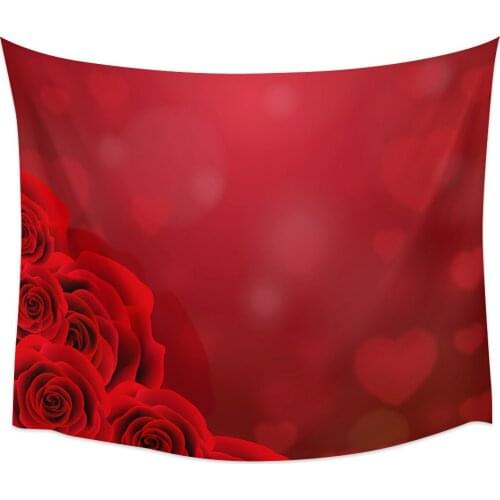ValentineS Day Rose Red Heart Wall Tapestry Home Decoration Wall Hanging for Bedroom Living Room