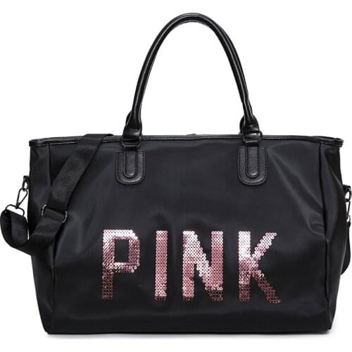 New Sequins Letter Print Travel Bag Women Big Nylon Bag Tote Handbags Sport&Fitness&Yoga&Gym Bag Weekend Bag Overnight Bag Bolso