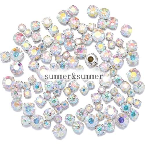 NEW ! MIX Size/some Size crystal AB 4mm-8mm Glass Sew-on Rhinestones Silver or Gold Bottom DIY Womens Dresses 50pcs-200pcs