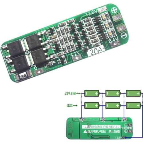 New 3S 20A Li-ion Lithium Battery 18650 Charger PCB BMS Protection Board 12.6V Cell Module 64x20x3.4mm