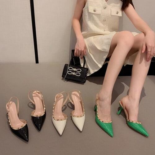 New Brand Thin High Heel Women Sandal Shoes Fashion Rivet Pointed Toe Slip On Slingback Ladies Elegant Outdoor Dress Pumps Shoes