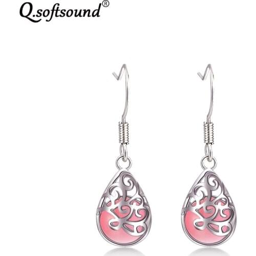 New Hollow Out Water Drop Dangling Earrings For Women Vintage Cute White Gold Color Opal Wedding Earings Fashion Jewelry QD0138