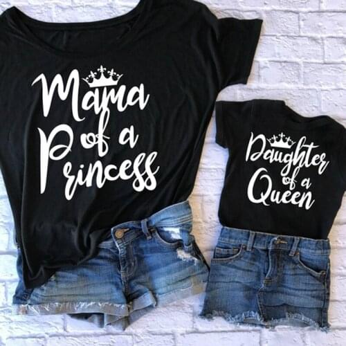 Mommy and Me Family Matching Clothes Cute Falimy Look Shirt Mama of A Princess Daughter of A Queen Mama and Girls Fashion Tshirt