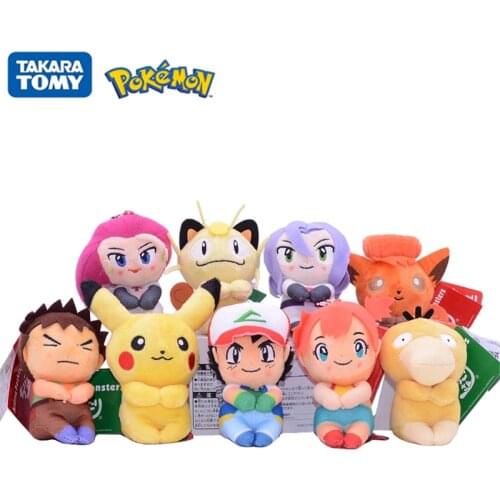 10cm Tomy Original Pokemon Plush Keychain Toy Pikachu Ash Ketchum Figures Collection Kawaii Plush Pendant Dolls Toys Kids Gifts