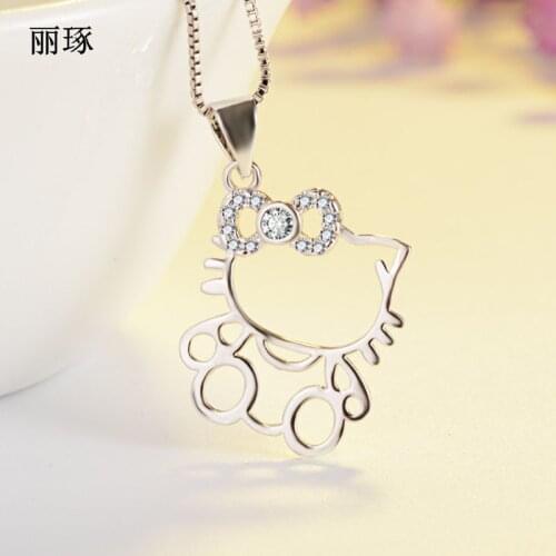 Korean Cute Kitty Cat Hollow Silver-plated Pendant Necklace Female Stainless Steel Alloy Jewelry February 14 Gift