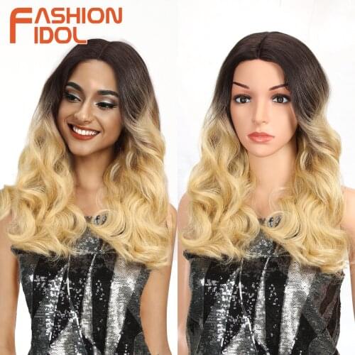 Blonde Lace Wigs Middle Part Style Cosplay Long Loose Deep Wave Hair 20 Inches Synthetic Lace Wig For White Women FASHION IDOL