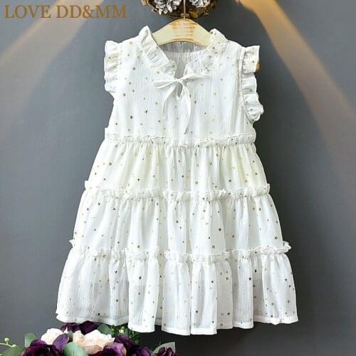 LOVE DD&MM Girls Dresses 2021 Summer New Childrens Wear Girls Sweet Sleeveless Five-Pointed Star Hot Gold Princess Mesh Dress