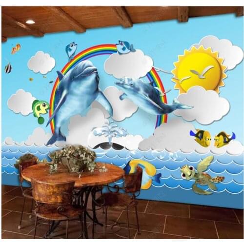 Custom photo wallpaper for walls 3 d murals Modern Beautiful cartoon mediterranean dolphin children room background wall mural