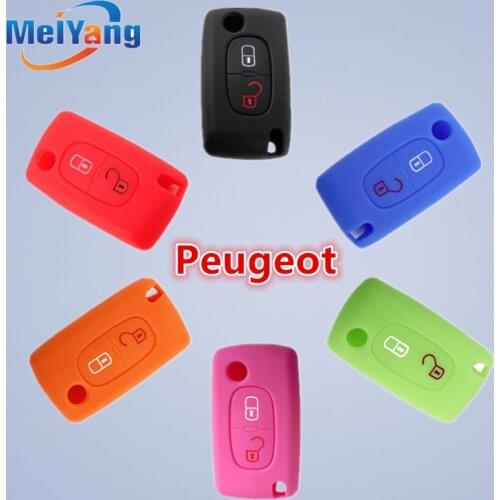 Silicone Car Key Case Remote Cover With Emblems for Peugeot 208 207 3008 308 RCZ 408 2008 407 307 2 Buttons Folding Key