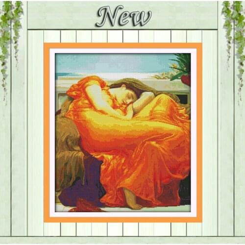 Sleeping Beauty Girl painting counted print on canvas 14CT 11CT DMC Cross Stitch kits Needlework woman Drawing Sets Embroidery