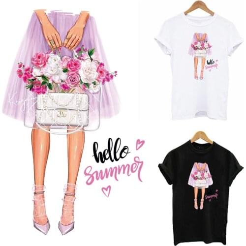 Flower Girl Thermal Iron-On Transfer For Clothes DIY Women T-Shirt Jacket Patches Applique Sticker On Clothes Decoration Custom