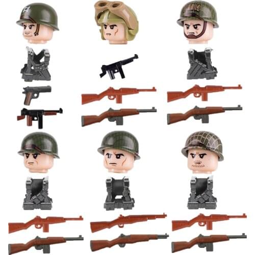 WWII US Military Figures Building Blocks Officer Weapon M1911 Gun M1 Medical Soldier Box Army Accessories Vest Bricks Toys D281