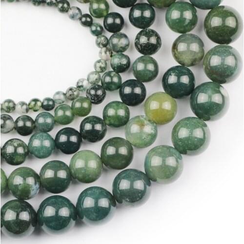 YHBZRET Moss Grass carnelian Natural Stone Round Loose Green Beads For jewelry Making 4/6/8/10/12MM DIY Bracelet Accessories