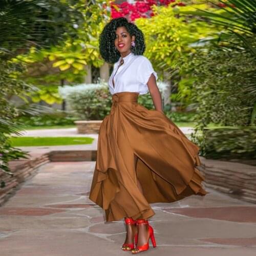 Elegant Chocolates Satin A-Line Female Formal Evening Skirt Office Lady Sash Zipper Back Customized Ankle-Length Skirts