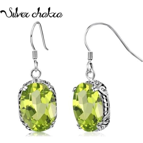 Silver Chakra Silver Earrings For Women Sterling Silver Drop Earrings Green Peridot Gemstone Elegant Fashion Jewelry Wholesale