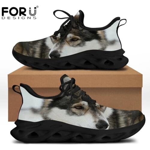 FORUDESIGNS Cute Husky Pattern Casual Flats Women Shoes Super Light Comfortable Female Sneakers Brand Design Breathable Footwear