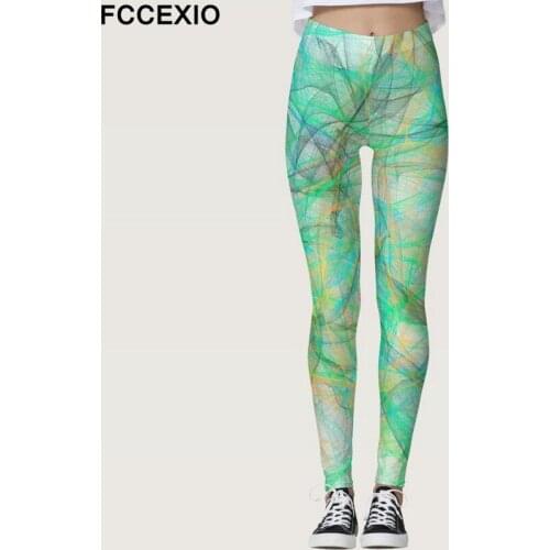 FCCEXIO Gradient Lines Print Women Leggings Female Workout Pants Fashion 3D Printed Fitness Leggins Slim Sexy Mid Waist Legins
