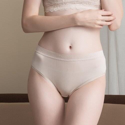 Women Underwear Briefs Mid Waist 100% Real Silk Underwear Panties Briefs Lace Briefs Comfortable Breathable Silk Unerpants 8095