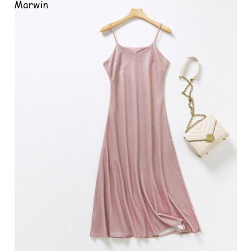 Marwin 2021 Summer Fashion High Quality Flash Material Spaghetti Sarap Long Women Dress High Street Style Women Dresses