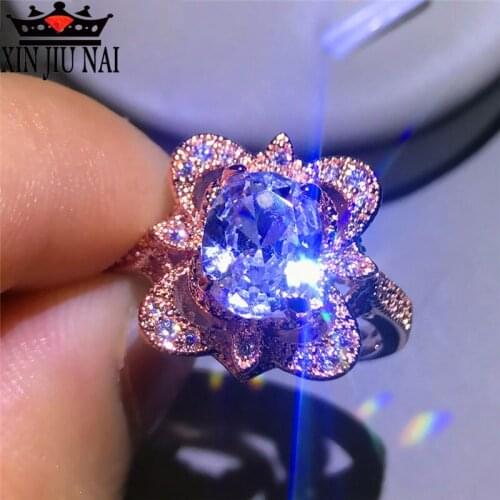 Hollow Super Flash Diamond Flowers Rose Gold Ring For Female Zircon Jewelry Wedding Rings For Women Pendientes Aretes De Mujer