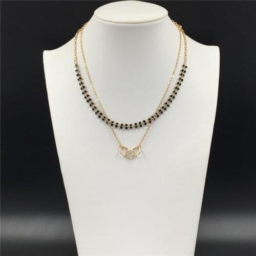 Feminist Gold Color Black Bead Strand Small Circle Linked Layered Necklace For Women Girl Lady Gift Statement Delicate Jewelry