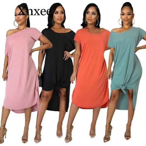 2020 Women Summer Midi Dress Loose Short Sleeve O-Neck Solid Sexy Party Night Club Bandage Female Dresses Elegant Vestidos