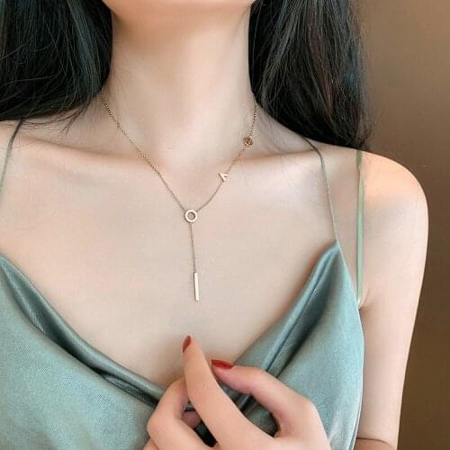 Fishhook Love Necklace English Letter Pendant Stainless Steel Rose Gold Color Gift For Woman Girl Necklaces Jewelry choker