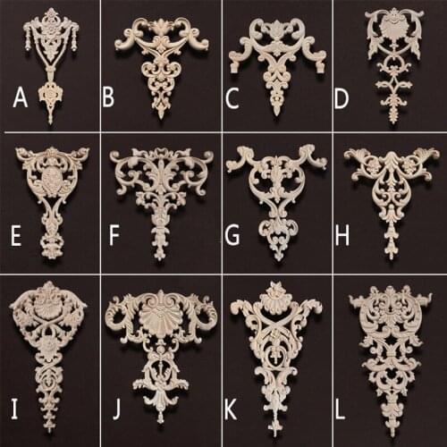 1PC For Home Furniture Wall Cabinet Door Decor Crafts Wood Carved Decal Corner Onlay Applique Vintage Unpainted "A" 40cm*23cm