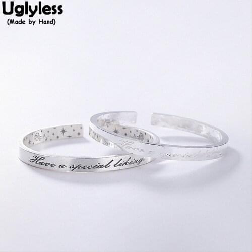 Uglyless 1 piece Have A Nice Day Letters Bangles for Women Adjustable Stars Bangles Double Sides Carved Creative Silver Bracelet