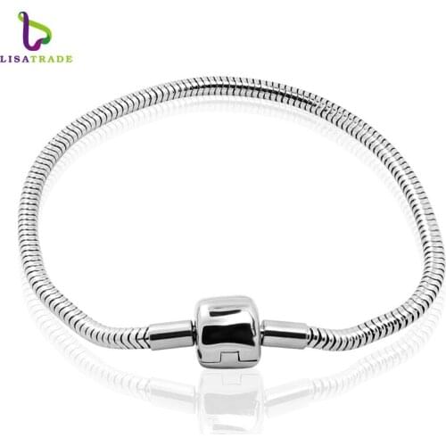 10PCS Wholesale Fashion Jewelry Stainless steel PAN Bracelet 3MM Snake Chain charm Bracelets fit women braceletsPABR15-16*10