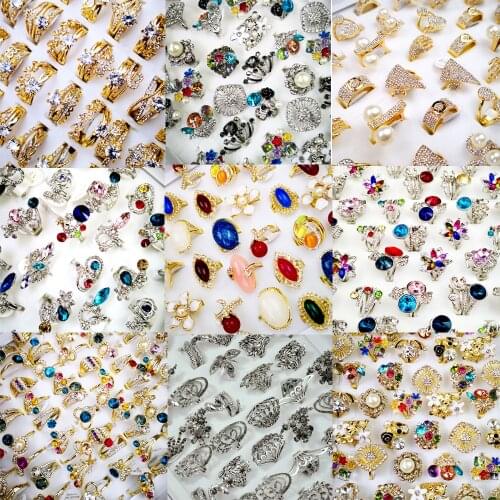 20Pcs /Lot Women Rings Lots Fashion Flower Female Zircon Jewelry Wholesale Jewelry Accessories Bulks Packs Multiple Styles 2