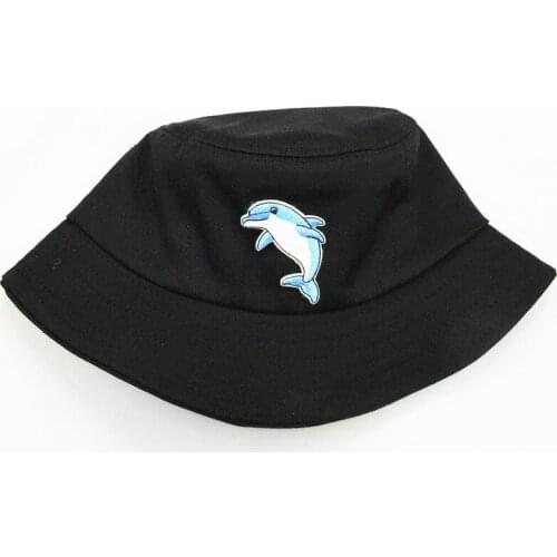 2021 Cartoon Dolphin Embroidery Cotton Bucket Hat Fisherman Hat Outdoor Travel Hat Sun Cap Hats for Men and Women 98