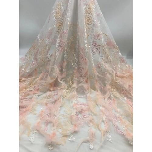 2021 Handmade Feather Embroidered French Mesh African Lace Fabric High-end Dress, Wedding Dress, Evening Dress Design ZX4423