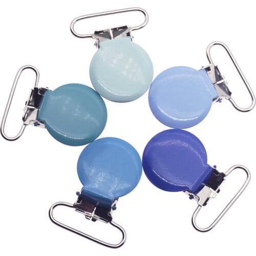 DHL 400pcs 25mm Round Suspender Clip Metal Pacifier clips / Garment Enamel Dummy Soother Holder for Toy Chain Mixed 21 colors
