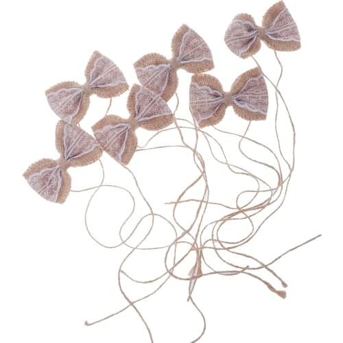6Pcs Handmade Burlap Lace Bows for Rustic Wedding Decoration 2.5 x 2.3 inch