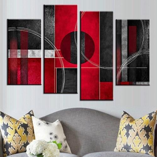 Abstract Painting Red Black AB With Circle Canvas Home Room Decor Wall Art HD Picture Modern Poster