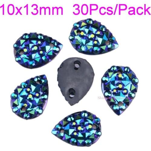 Teardrop Rhinestones 10x13mm Special Face Two Holes Jet AB Clear Crystal Resin Sewing On Flatback For Garment Bag Jewelry Sew On