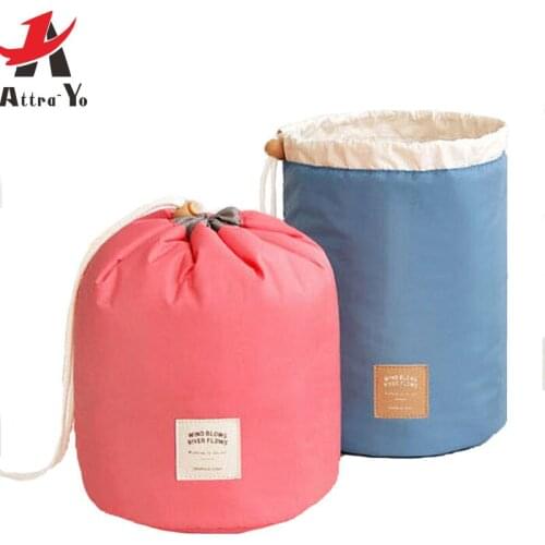 ATTRA-YO High Quality Barrel Shaped Travel Cosmetic Bag Nylon Makeup Organizer Storage Wash Bags High Capacity LS4043ay2