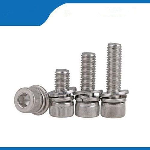Free shipping 50pcs M3 M3*8mm 304 Stainless Steel Inner Hex Bolt Hexagon Socket Spring Washer Sems Assembly combination Screw